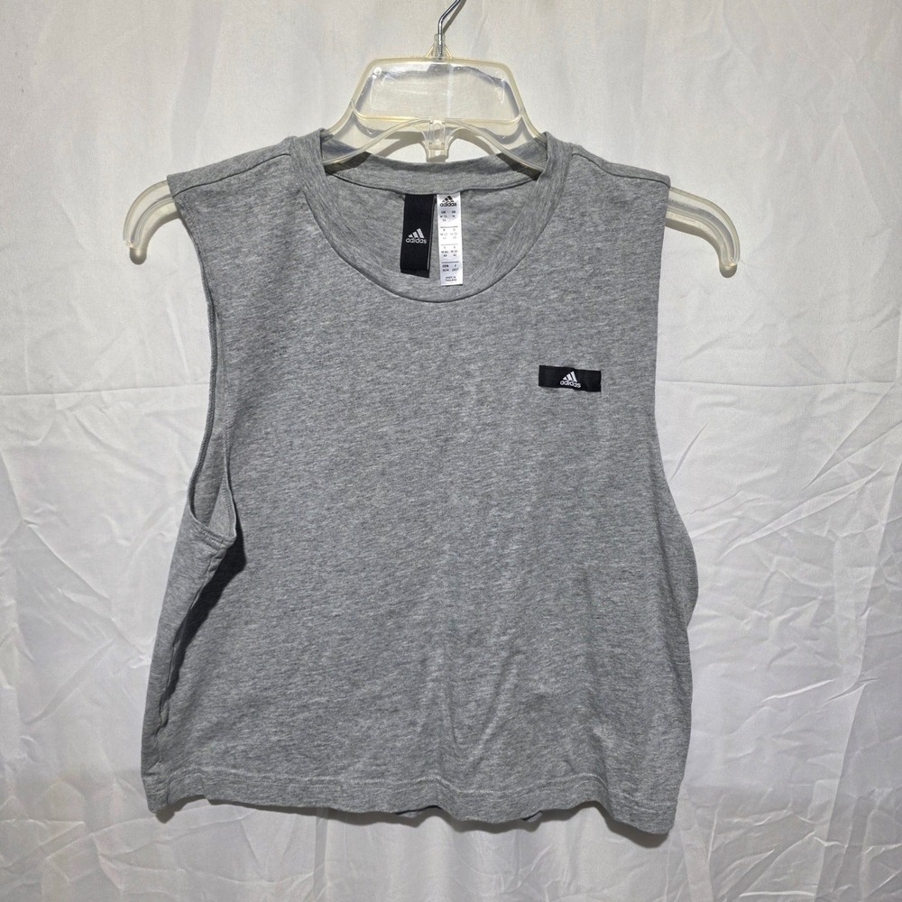 Adidas Gray Heathered Cropped Muscle Tank Top Womens Medium Gym Athleisure